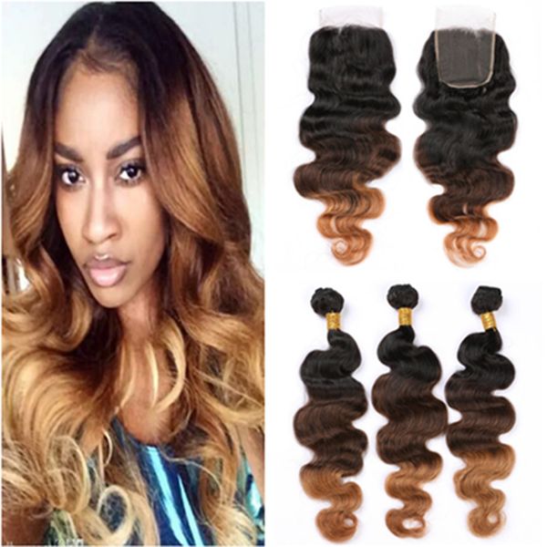 1b 4 27 Ombre Bundles And Closure Body Wave Human Hair Weaves