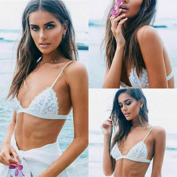 

Women`s Lingerie Lace Flower Bralette Tank Crop Tops Vest Sexy Ladies Solid Color Triangle Cup Bra