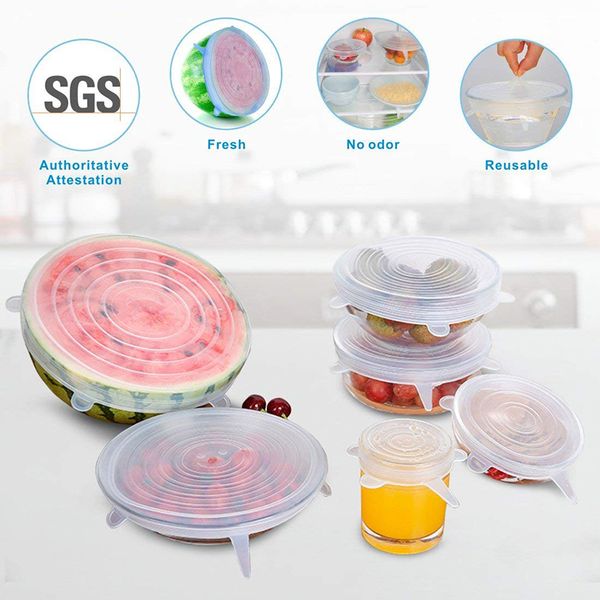 

6pcs/set universal silicone suction lid-bowl pan cooking pot lid-silicon stretch lids silicone fruit cover pan spill lid ser cover
