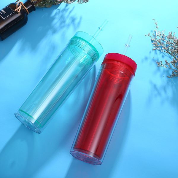 

creative multicolors acrylic tumblers with lids and straws skinny 16oz double wall reusable clear plastic tumblers t1602