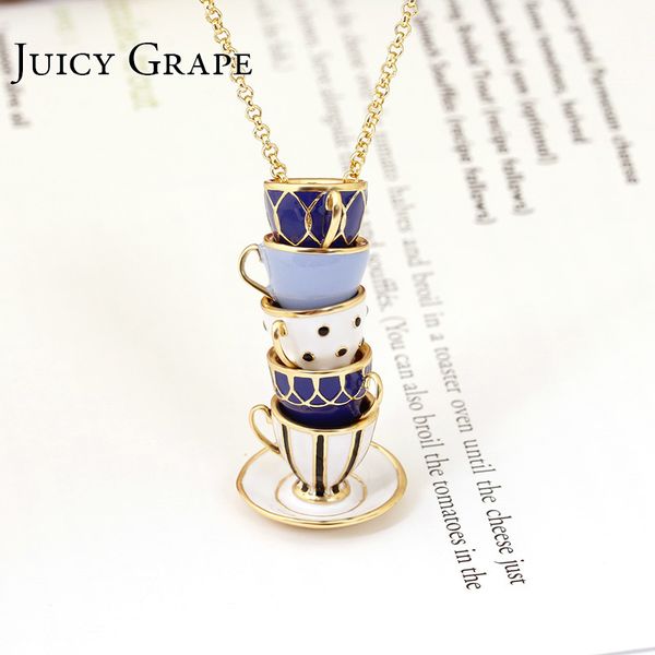 

juicy grape hand painted enamel necklace jewelry teacup pendant long chain choker necklace bijoux femme bijuteria women t190626, Silver