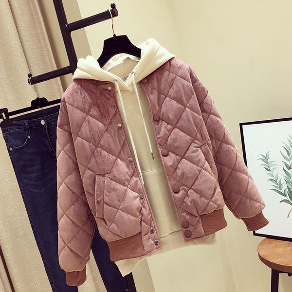 

autumn winter warm thick velvet down parka jacket solid students baseball bomber outwear short new women cotton coat, Black;brown