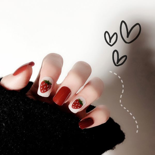 

fake nails fashion cute patch 24 piece wedding birthday party women and girls wh998, Red;gold