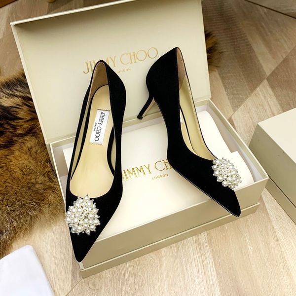 

2020 women's shoes red high heel pointed red bottom 6.5cm 8.5cm high heels with logo dust bag wedding shoes yhn, Black