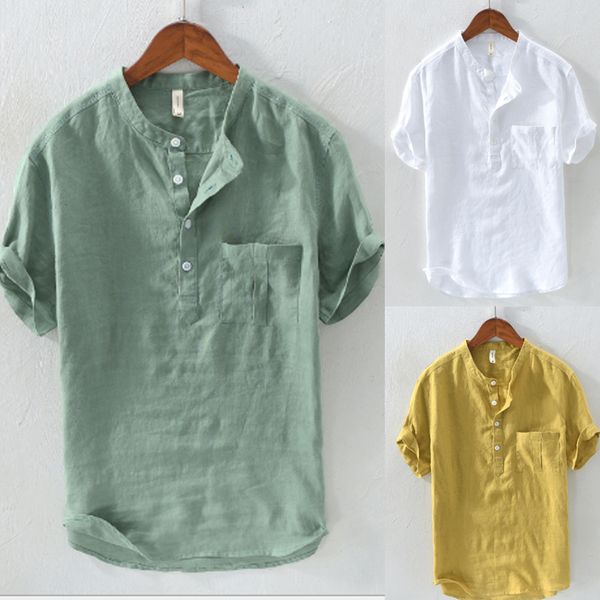 

summer men's linen v neck short sleeve basic tee t-shirt casual blouse, White;black