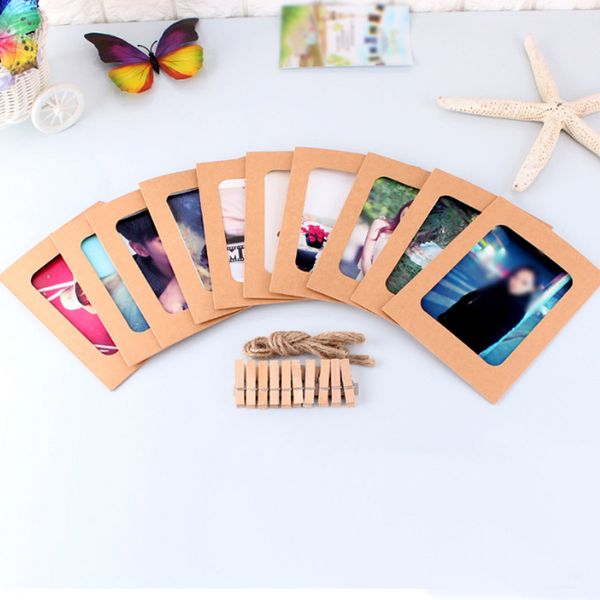 

3 and 6 inch rectangle with rope and clips hanging paper frame kraft multicolour paper family decoration creative 10pcs