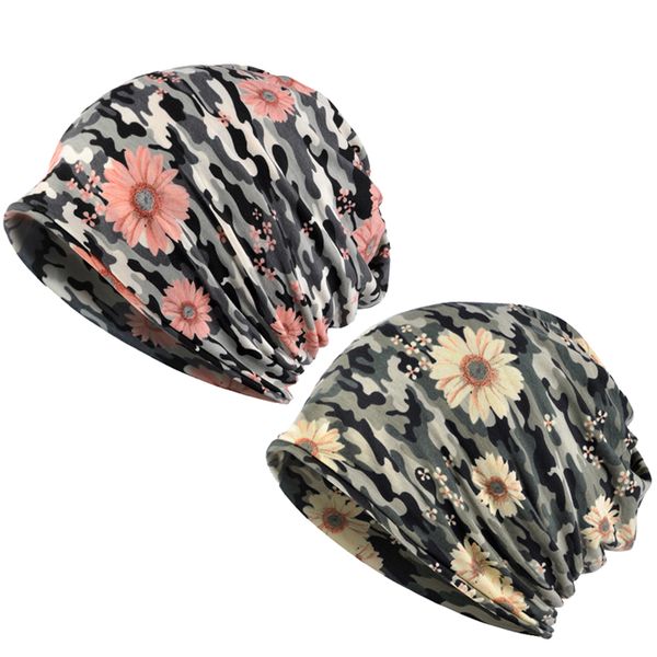 

200pcs / lot autumn winter hat for women flower camouflage beanie skullies scarf turban cap men hip hop hats, Blue;gray