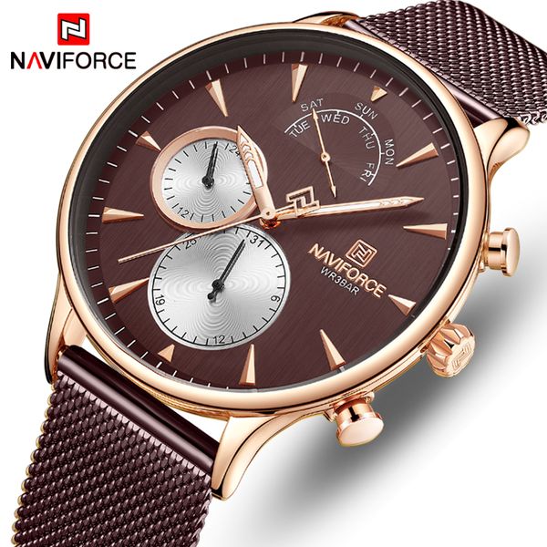 

mens watches naviforce fashion casual quartz watch men sports waterproof wristwatch date business male clock relogio masculino, Slivery;brown