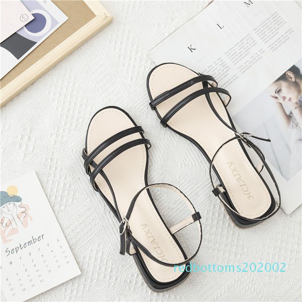 

buckle strap low sandals woman leather 2020 women's suit female beige espadrilles platform summer heels clear shoes med r02, Black