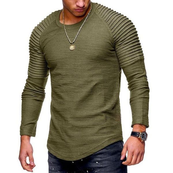 

2018 new fashion men's round neck slim solid color long-sleeved t-shirt striped fold raglan sleeve style t shirt men tees, White;black