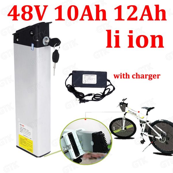 

gtk 48v 10ah 12ah li ion battery hidde lithium battery 18650 bms for 500w folding framebicycle bike scooter + 2a charger