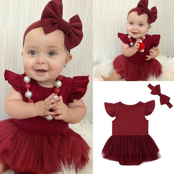 

new newborn baby girl fly sleeve romper tutu princess dress headband outfits set