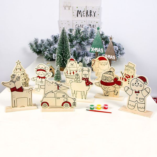 

for child gifts diy christmas wooden diy hand-painted decoration children's paint board with paint home christmas new year decor