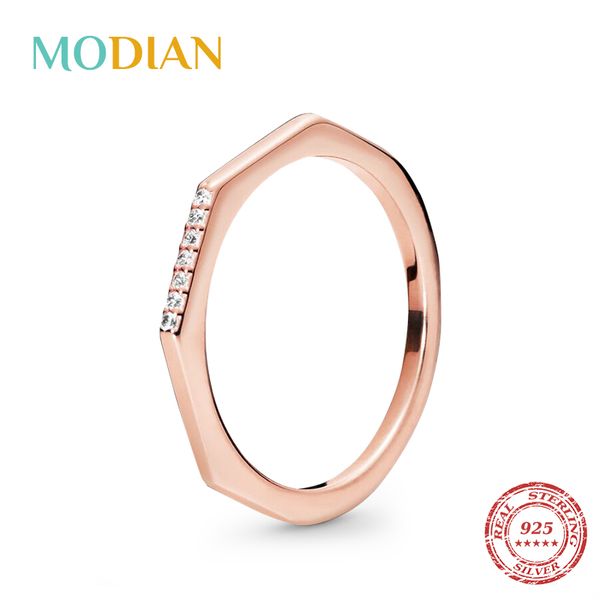 

cluster rings modian real 925 sterling silver exquisite hexagon fashion finger ring classic stackable for women fine anniversary jewelry, Golden;silver