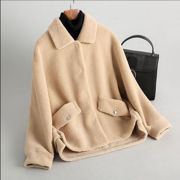 

winter thicker warm full imitation sheep sheared fur coat female compound fur short coats with pockets thicker warm wq2364, Black