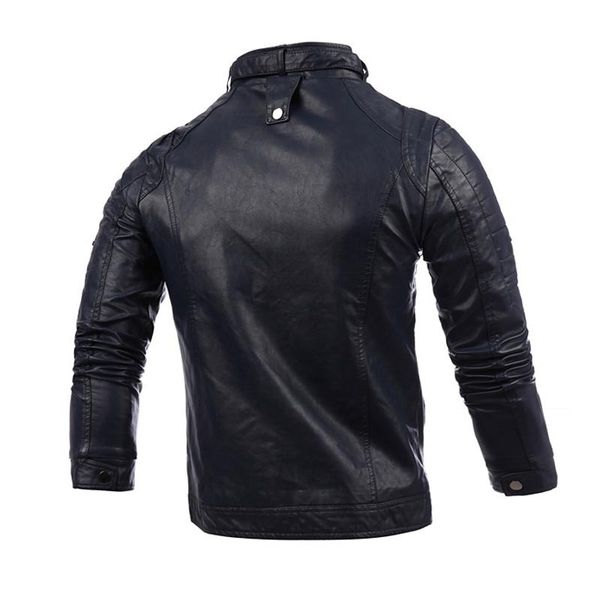 

selling men stand collar zipper pu leather men's 2019 new style long sleeve leather jacket coat, Black