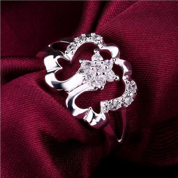 

inlay dolphins sterling silver plated ring gr415,women's white gemstone 925 silver wedding rings, Slivery;golden
