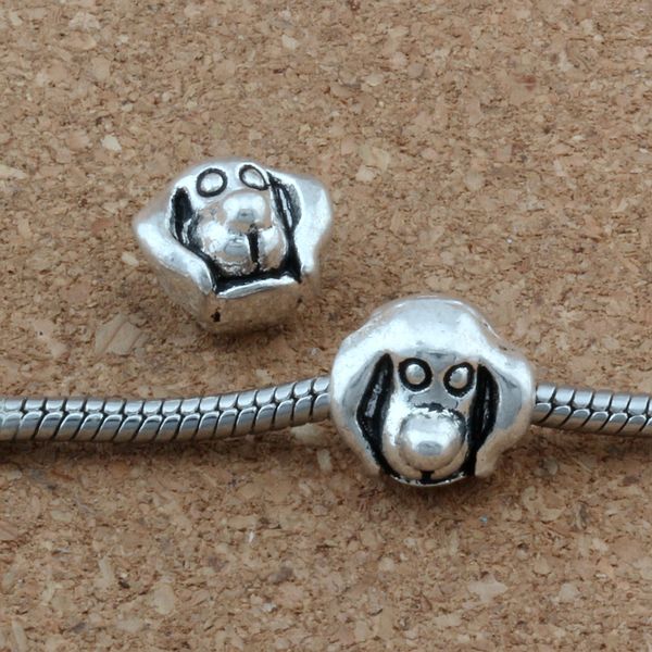 

100pcs / lots antique silver golden retriever dog head alloy big hole bead fit european beads bracelet diy jewelry f-8, Bronze;silver