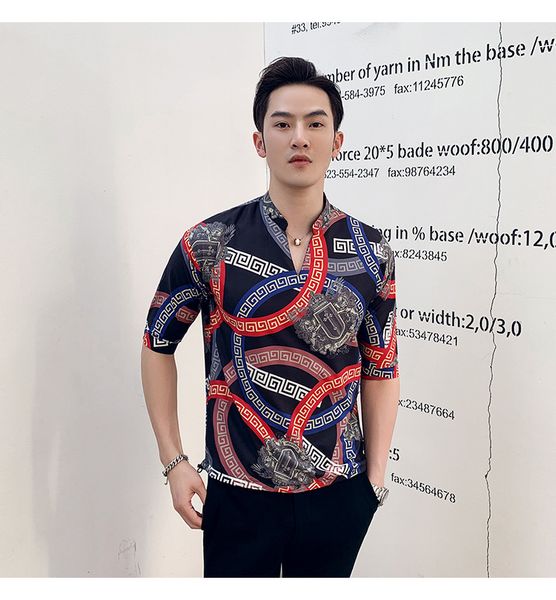 

Summer Mens Digital Printed Shirts Luxury Mens Designer Casual Shirts Fashion Mens V Neck Clothing