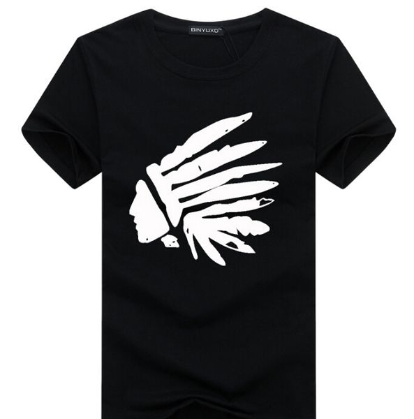 

fashion-indian head printed o-neck summer short t-shirt large yard male cotton clothes loose fashion tee, White;black