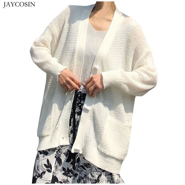 

jaycosin women's sweaters knitted cardigan spring autumn fashion long paragraph lazy wind outside the sun shawl size, White