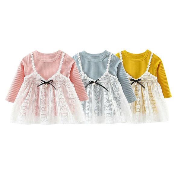 

0-4t newborn baby girl dress spring-summer long sleeve 3-color princess dress children's birthday party wedding travel, Red;yellow