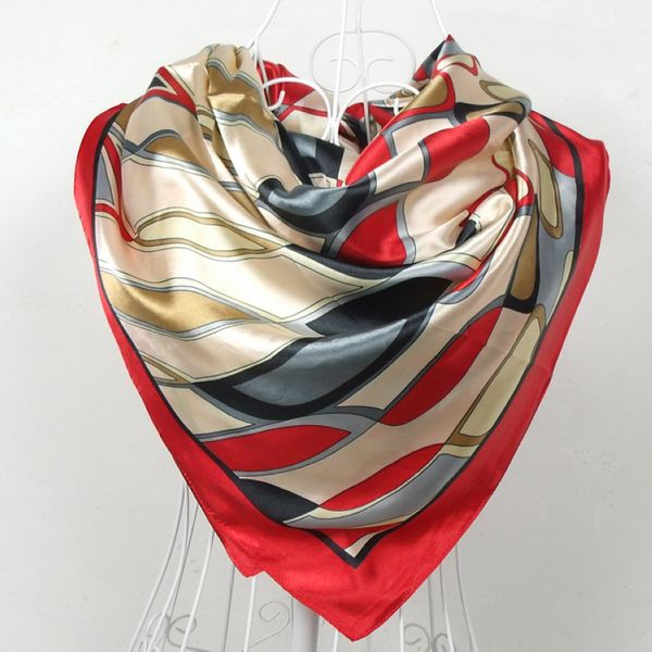 Красный шелковый шарф 2015 женский шарф, китайский стиль атлас большой квадратный шарф напечатан, дамы марки Rayon шелковый шарф, мода шаль 90 * 90см T200609