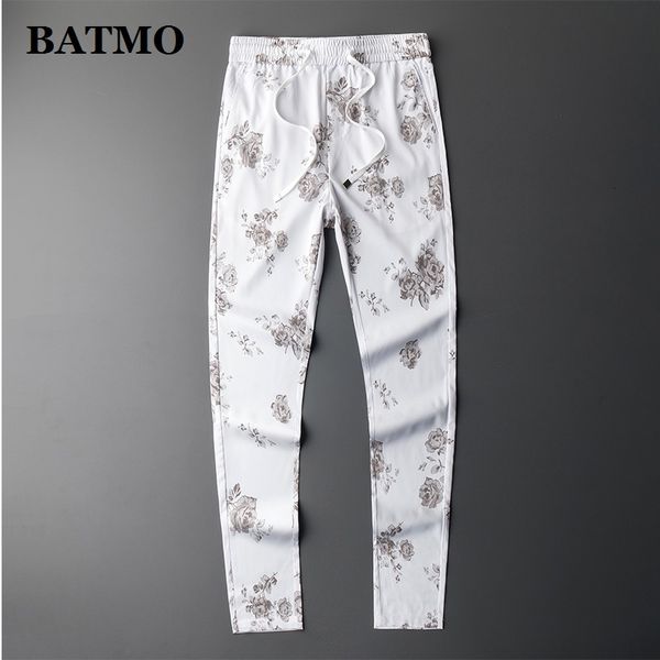 

batmo 2019 new arrival summer casual printed skinny pants men,men's slim trousers ,men's pencil pants ,1016, Black