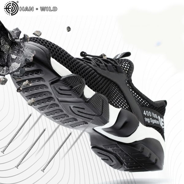 

summer men safety shoes men's breathable lightweight anti-smashing piercing work sandals single mesh steel toe sneakers man mx190819, Black