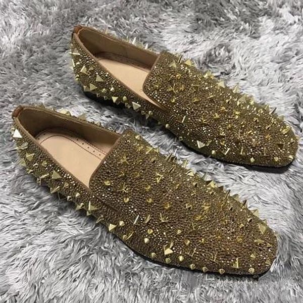 

elegant designer wedding party dress spikes red bottom loafers shoes men shiny mocassin business casual oxford walking shoes 38-46 cs10, Black