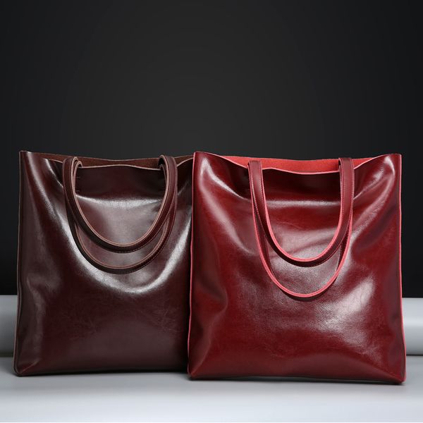 

fashion bolsas 2020 women tote leather genuine female leather shoulder bag women ladies handbag 100% bag gigkl, Red;black