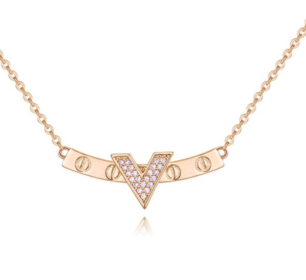 

Ожерелья с подвесками Brand New Моды для Женщин Циркон Ожерелья Ювелирные Изделия Роскошные 18 К Позолоченные Геометрическая Ожерелье Оптом LN008