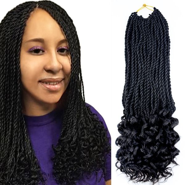 

горячо! сенегал твист вьющиеся богиня вязание крючком синтетические волосы наращивание волос сенегальский твист волос крючком косы 18 дюймов, Black