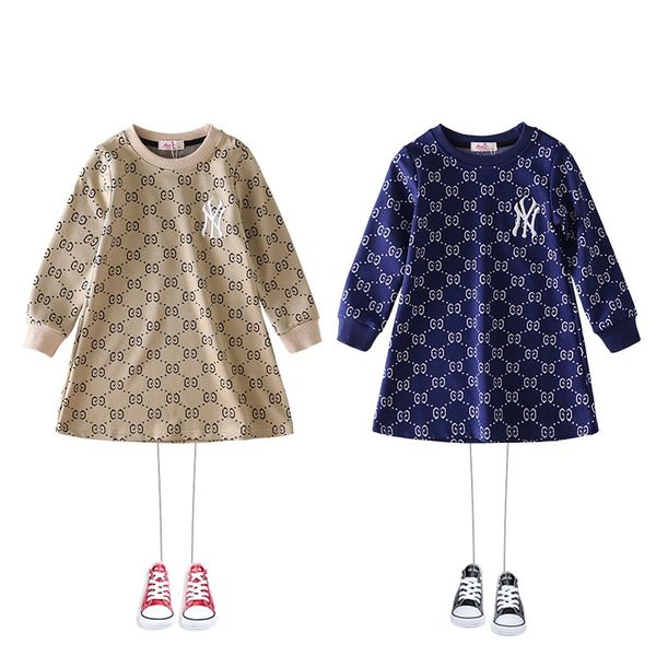 

designer y n letter print girl's dresses kids cute dresses elegant dress long sleeve skirt luxury logo baby girl's clothing, Red;yellow