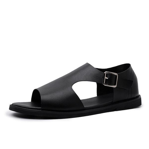 

2019 new summer sandals men's tide leather cool shoes men's trend wild casual shoes factory direct sales, Black