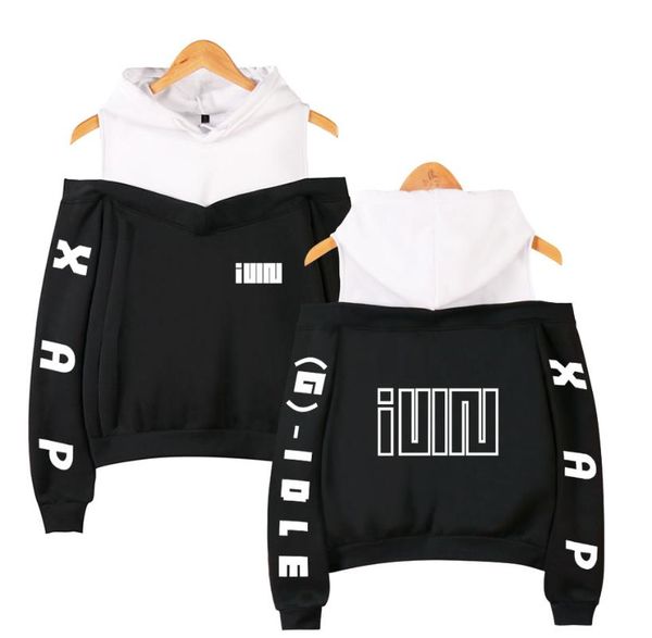 

new fashion (g)i-dle off-shoulder hoodie women kawaii exclusive kpop wear custom korean girls hoodies sweatshirt, Black