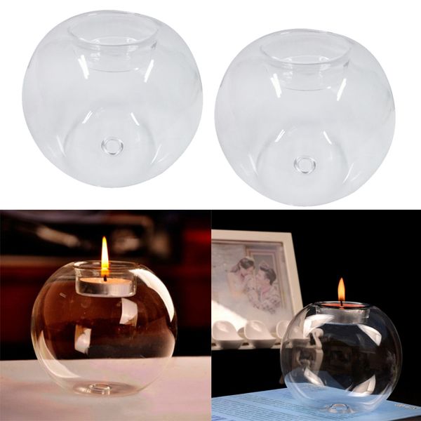 

2pcs clear glass sphere ball shaped candle holder tealight candlestick wedding party table centerpiece ornament