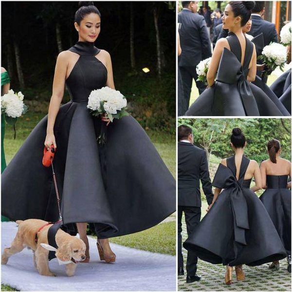 

ball gown high neck ball gown dark sliver short bridesmaid dresses tea length backless different styles same color 2019 sweet 15 dresses, White;pink