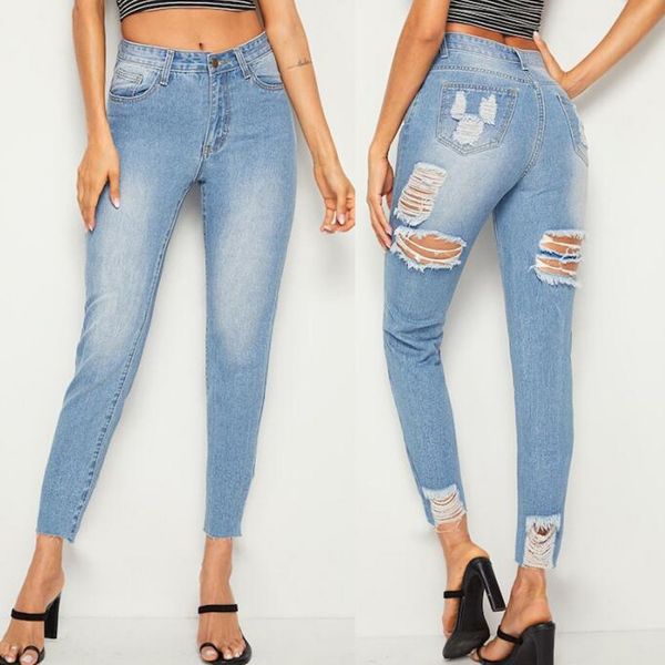 

arrivals fashion women lady denim skinny pants high waist stretch jeans slim pencil women casual jeans spodnie#c, Blue