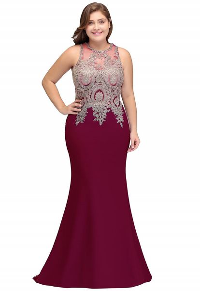 

burgundy lace mermaid long evening dresses sheer lace appliqued plus size formal party prom gowns robe de soriee, Black;red