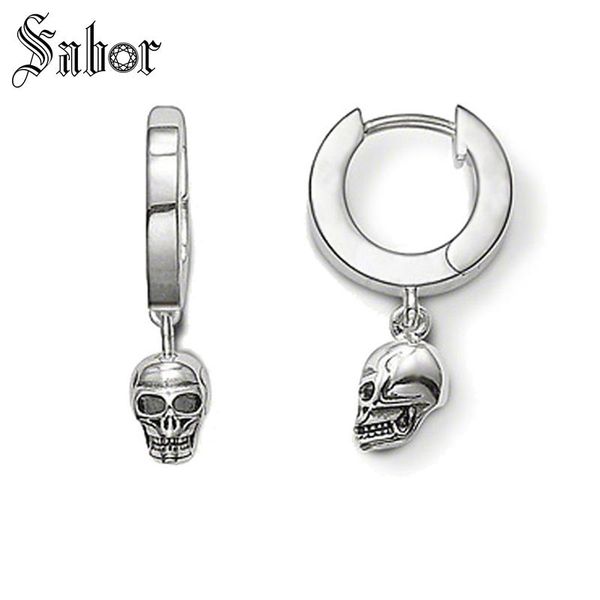 

креольский серебряный череп навесные серьги обруча 2019 новая мода ювелирные изделия панк стерлингового серебра 925 подарок для женщин мужчи, Golden