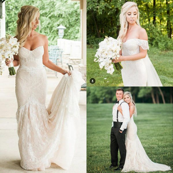 

country wedding dresses full lace sweetheart mermaid bridal gowns sweep train custom made wedding dress slim fit, White