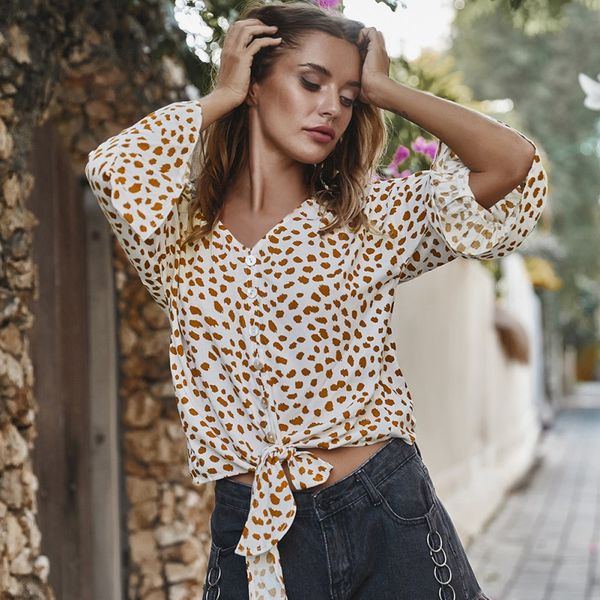 

women's bohemian bat sleeve ruffled long sleeve polka dot print round neck casual t-shirt sale, White