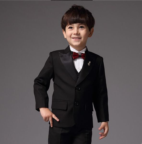 

kids wedding suits boys custom made smoking casamento evening tuxedo suit boy clothing (coat+pants+vest+tie+shirt) 5 pieces 4578, Black