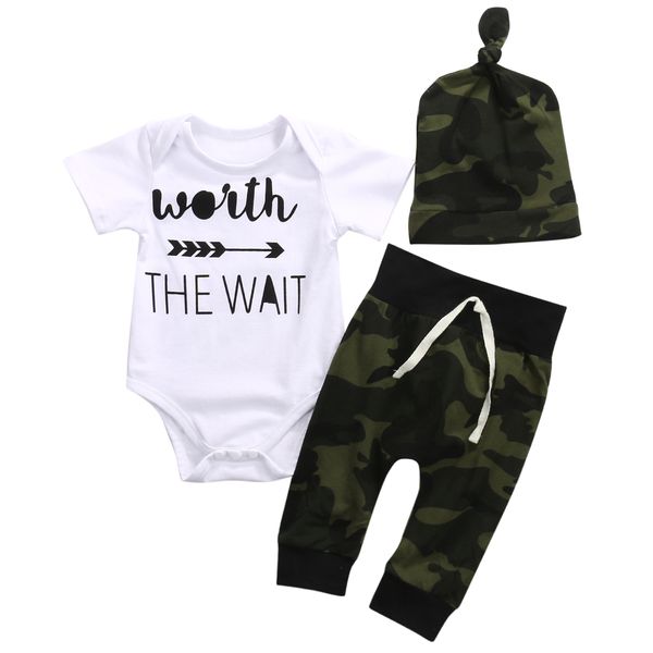 

hi hi baby store newborn baby infant white short sleeve arrow romper long camouflage pants hat organza 3pcs
