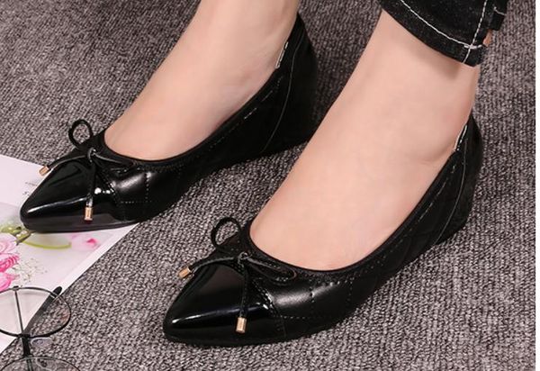 

2019 women's shoes in spring and autumn with new style slope heel pointed end bowknot #e07, Black