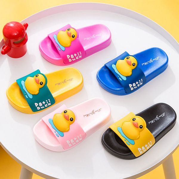 

2019 summer toddler boys and girls slippers cartoon cute yellow duck children sandals non-slip bathroom slippers kids home shoes, Black;grey