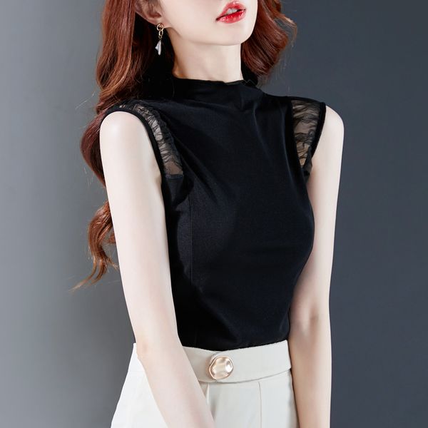 

fashion black mesh sleeveless vest women splice wild tanks 2020 camisole female thin vests summer shirts ladies clothes 3xl, White