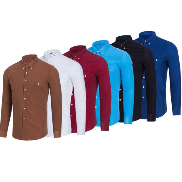 

men casual style shirts full sleeve length single breasted closure type solid pattern turn-down collar 2019 fashion, White;black