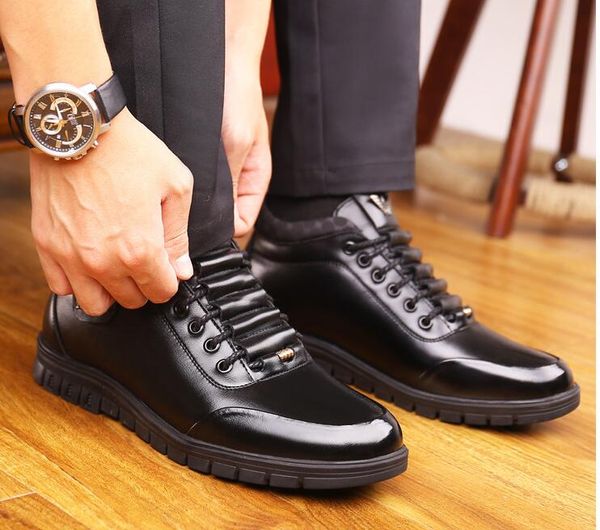 

designer-h urban men's leather shoes plush warm business shoes, Black